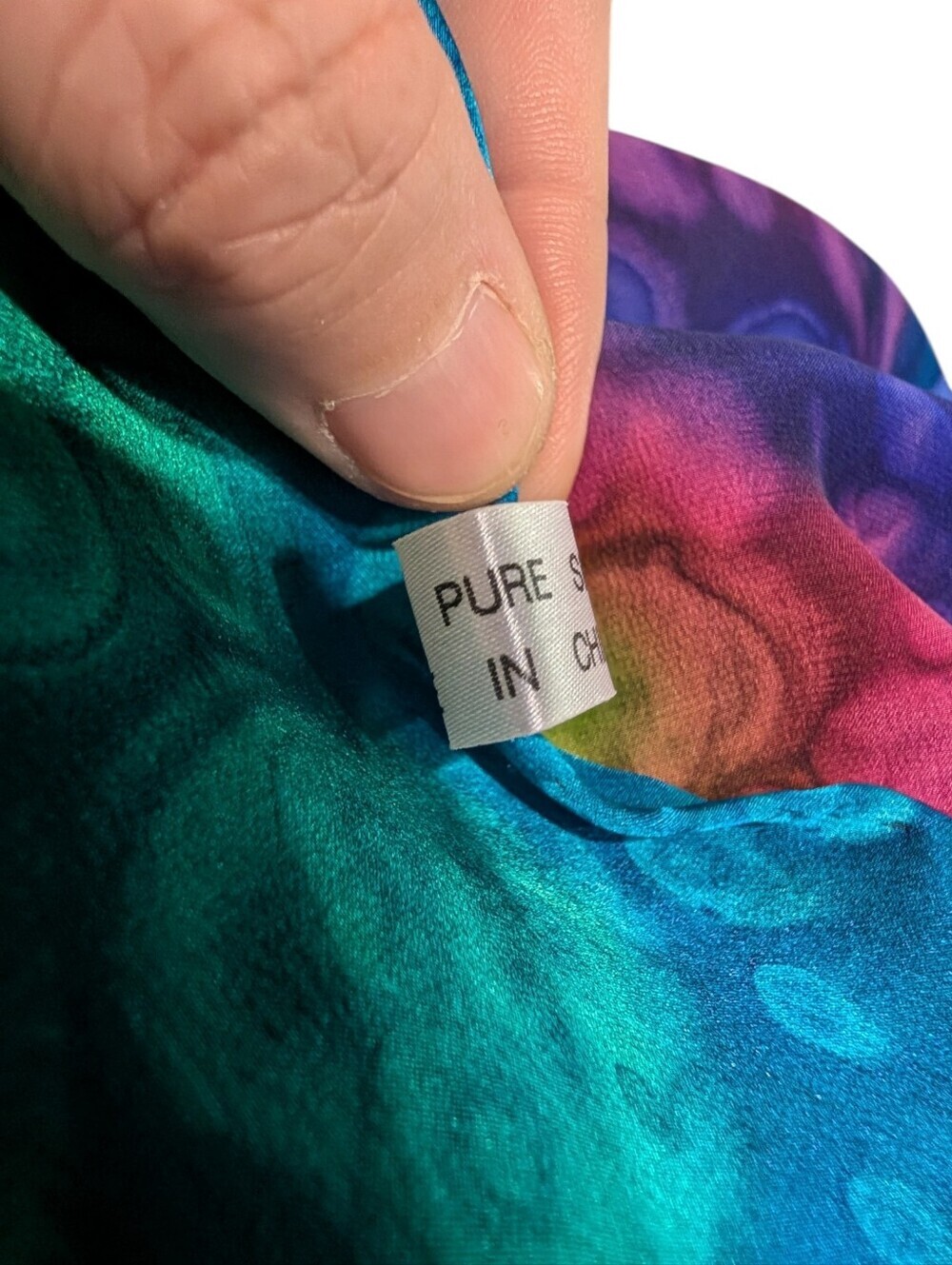 Abstract Multicolor Pure Silk Scarf Wearable Art Blue Pink Green Square Scarf - Picture 6 of 8